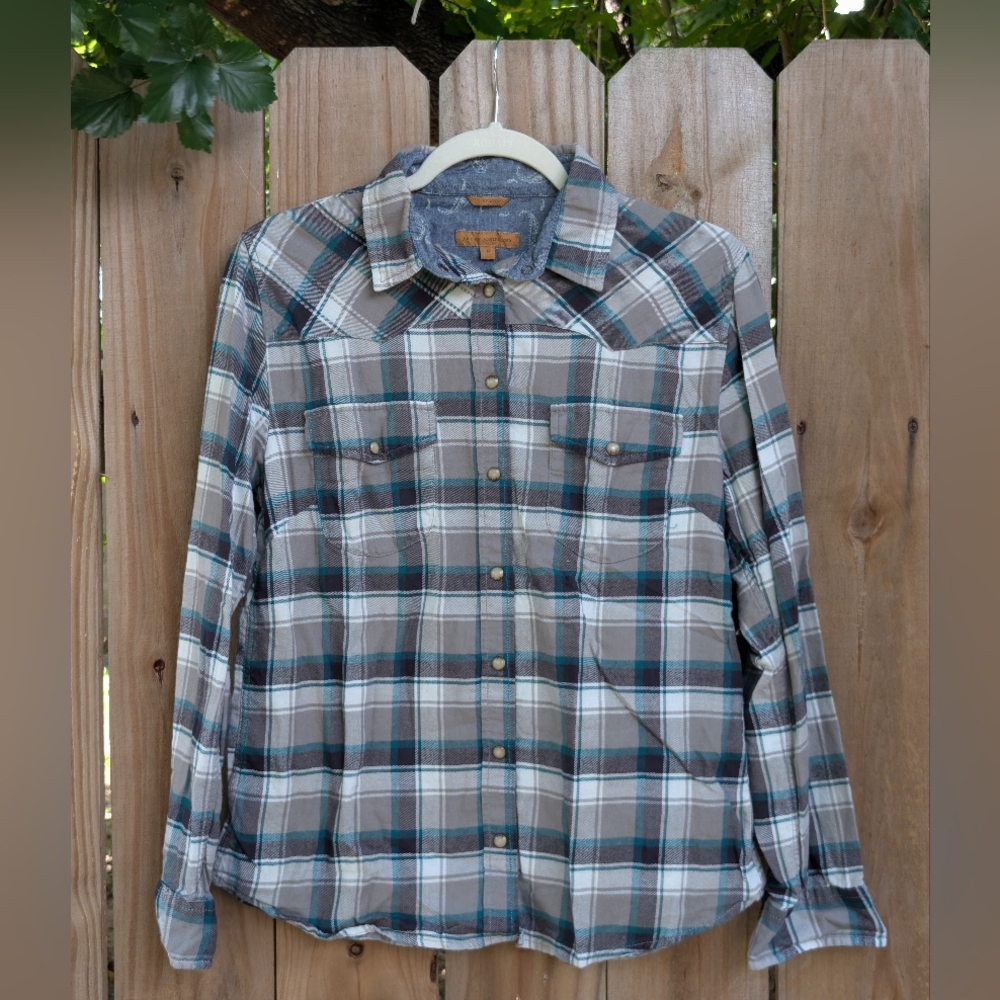 Jachs Girlfriend Plaid Snap Button Western Shirt
